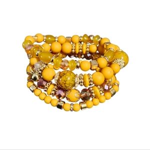 Yellow Bohemian Stretch Bracelet Set of 4